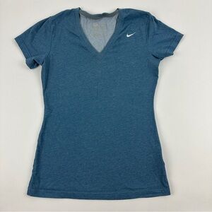 Nike Dri Fit Tshirt Womens Green Vneck Short Sleeve